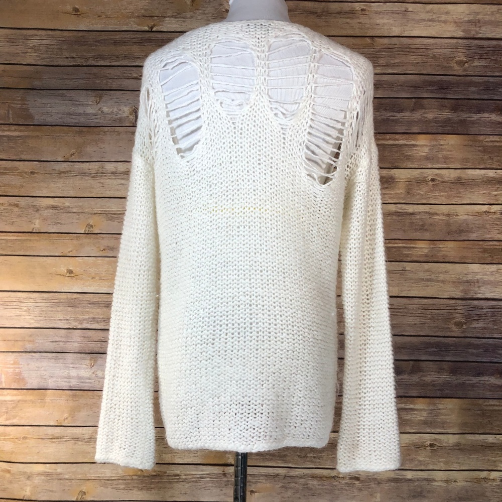John + Jenn Destructed Cream Crewneck Sweater - Picture 2 of 7